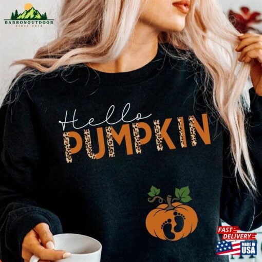 Halloween Maternity Sweatshirt Hello Pumpkin Sweater Fall Pregnancy Announcement Shirt 2023 Unisex