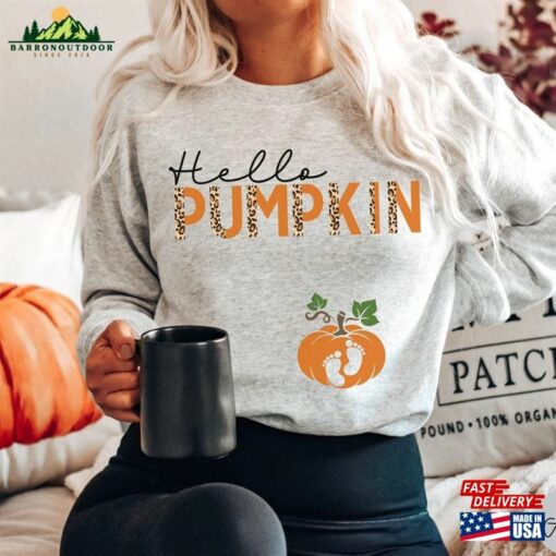 Halloween Maternity Sweatshirt Hello Pumpkin Sweater Fall Pregnancy Announcement Shirt 2023 Unisex