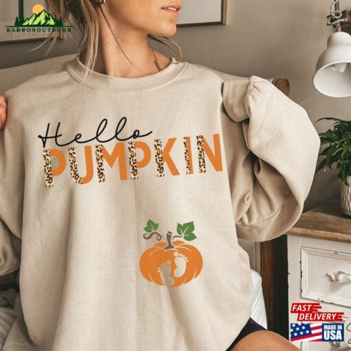 Halloween Maternity Sweatshirt Hello Pumpkin Sweater Fall Pregnancy Announcement Shirt 2023 Unisex