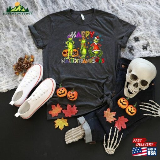 Halloween Thanksgiving Christmas Shirt Happy Hallothanksmas Sweatshirts Shirts Unisex Sweatshirt