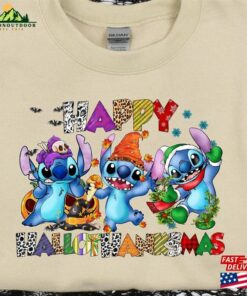 Halloween Thanksgiving Christmas Stitch Shirt Happy Hallothanksmas Sweatshirts Shirts Classic Unisex