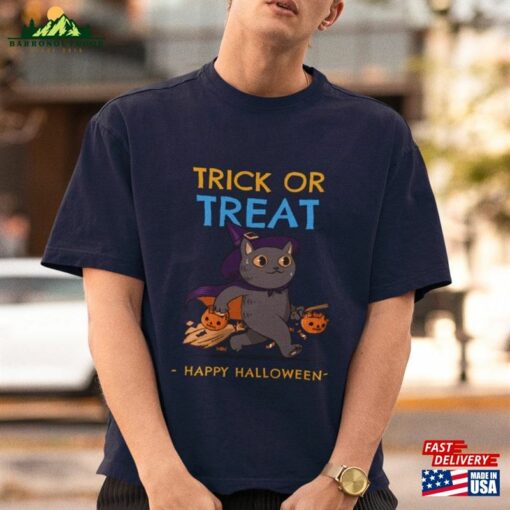 Halloween Trick Or Treat T-Shirt Funny Cat Unisex Classic