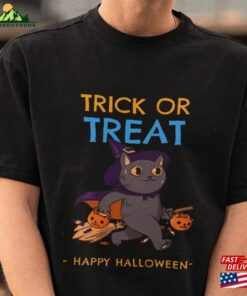Halloween Trick Or Treat T-Shirt Funny Cat Unisex Classic