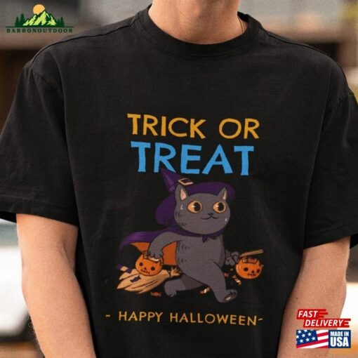 Halloween Trick Or Treat T-Shirt Funny Cat Unisex Classic