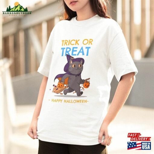 Halloween Trick Or Treat T-Shirt Funny Cat Unisex Classic