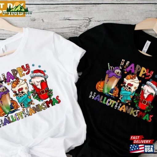 Happy Hallothanksmas Coffee Halloween Merry Christmas Shirt Clipart T-Shirt Sweatshirt