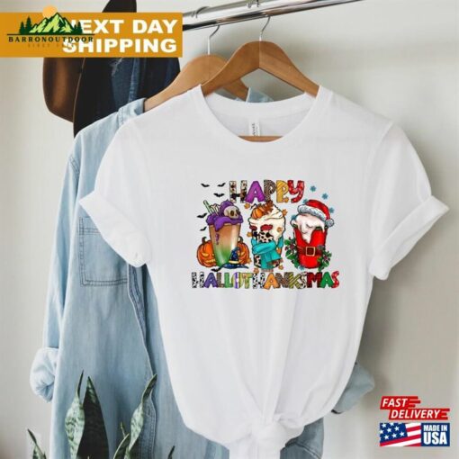 Happy Hallothanksmas Coffee Halloween Merry Christmas Shirt Clipart T-Shirt Sweatshirt