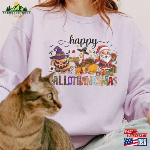 Happy Hallothanksmas Comfort Colors Sweatshirt Funny Halloween Sweater Thanksgiving Classic