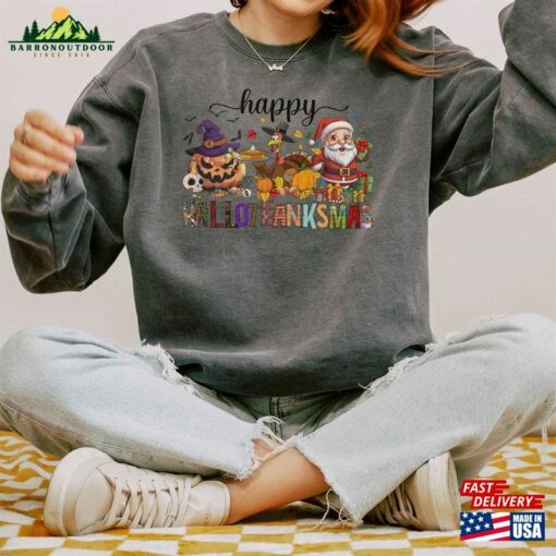 Happy Hallothanksmas Comfort Colors Sweatshirt Funny Halloween Sweater Thanksgiving Classic