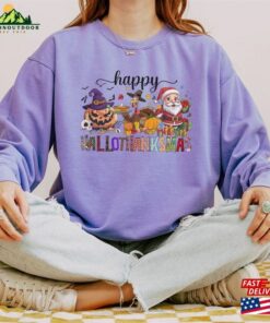 Happy Hallothanksmas Comfort Colors Sweatshirt Funny Halloween Sweater Thanksgiving Classic 3