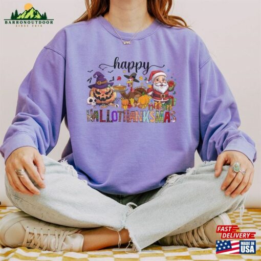 Happy Hallothanksmas Comfort Colors Sweatshirt Funny Halloween Sweater Thanksgiving Classic