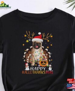 Happy Hallothanksmas Cute Pug T-Shirt Halloween Sweatshirt Sweater Hoodie Unisex