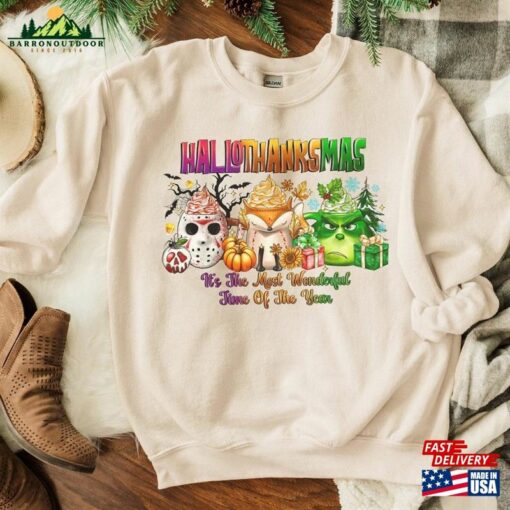 Happy Hallothanksmas Grinch Sweatshirts Halloween Thanksgiving Christmas Shirt Funny T-Shirt Classic