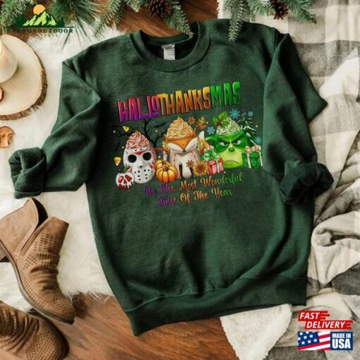 Happy Hallothanksmas Grinch Sweatshirts Halloween Thanksgiving Christmas Shirt Funny T-Shirt Classic