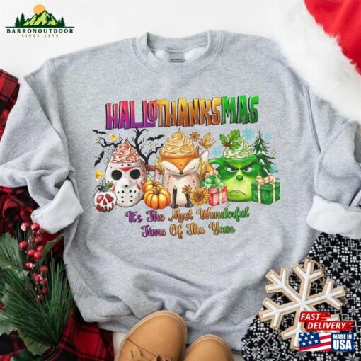 Happy Hallothanksmas Grinch Sweatshirts Halloween Thanksgiving Christmas Shirt Funny T-Shirt Classic