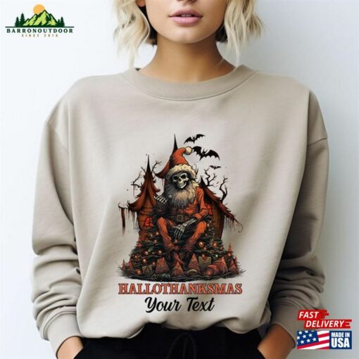 Happy Hallothanksmas Skeleton Shirt Personalized Halloween Sweatshirt Dead Inside Christmas Classic Unisex