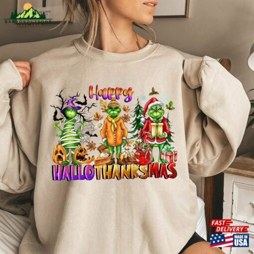 Happy Hallothanksmas Sweatshirt Christmas Funny Halloween Shir T-Shirt Hoodie