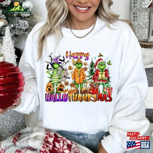 Happy Hallothanksmas Sweatshirt Christmas Funny Halloween Shir T-Shirt Hoodie