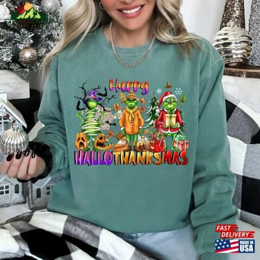 Happy Hallothanksmas Sweatshirt Christmas Funny Halloween Shir T-Shirt Hoodie