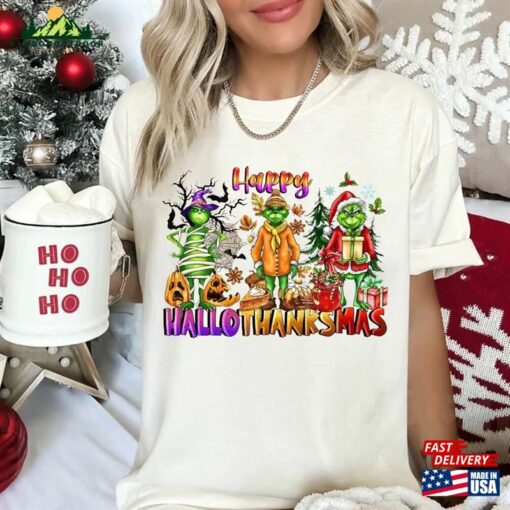 Happy Hallothanksmas Sweatshirt Christmas Funny Halloween Shir T-Shirt Hoodie