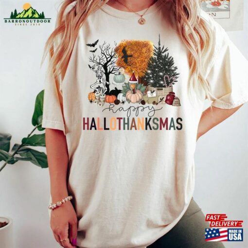 Happy Hallothanksmas Sweatshirt Halloween Gift For Women Christmas T-Shirt Hoodie