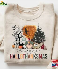 Happy Hallothanksmas Sweatshirt Halloween Gift For Women Christmas T-Shirt Hoodie
