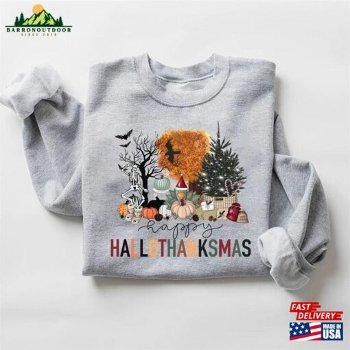 Happy Hallothanksmas Sweatshirt Halloween Gift For Women Christmas T-Shirt Hoodie