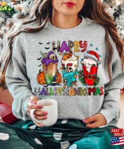 Happy Hallothanksmas Sweatshirt Halloween Gift For Women Christmas Unisex
