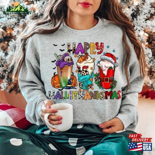 Happy Hallothanksmas Sweatshirt Halloween Gift For Women Christmas Unisex