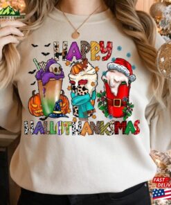 Happy Hallothanksmas Sweatshirt Halloween Gift For Women Christmas Unisex