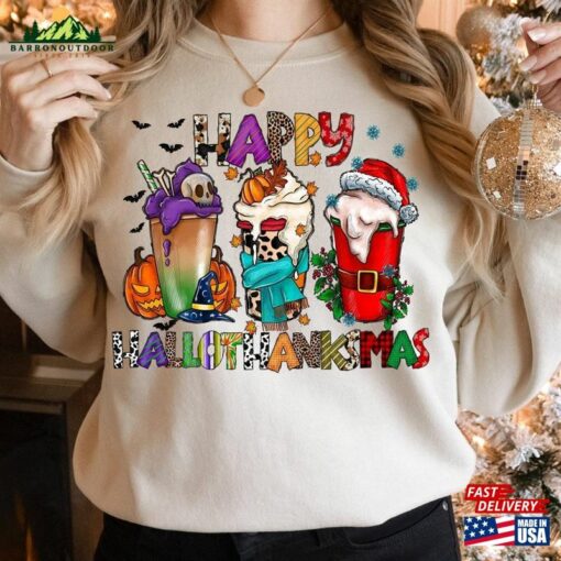 Happy Hallothanksmas Sweatshirt Halloween Gift For Women Christmas Unisex