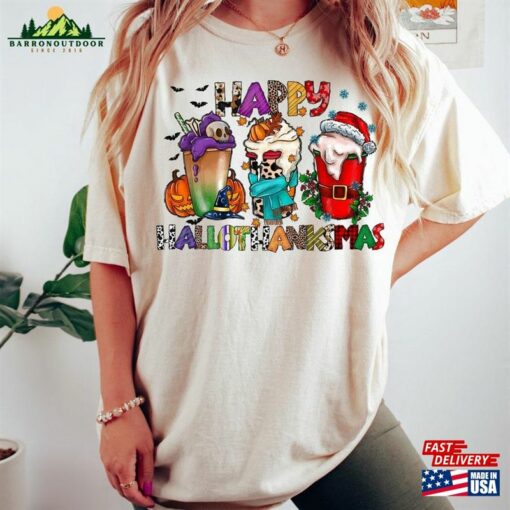 Happy Hallothanksmas Sweatshirt Halloween Gift For Women Christmas Unisex