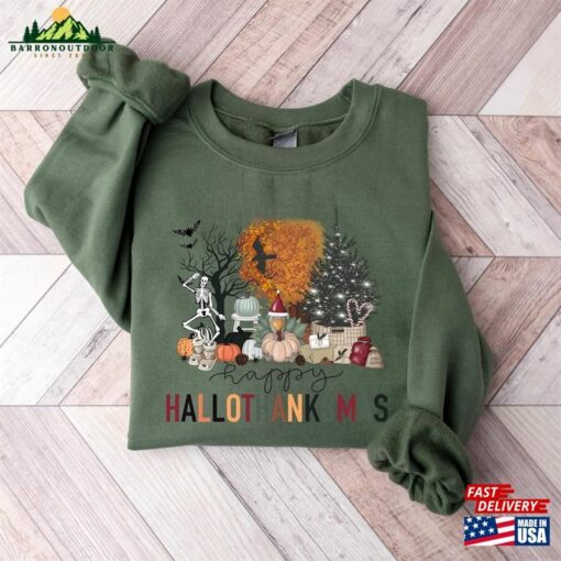 Happy Hallothanksmas Sweatshirt Halloween Gift For Women Christmas Unisex T-Shirt