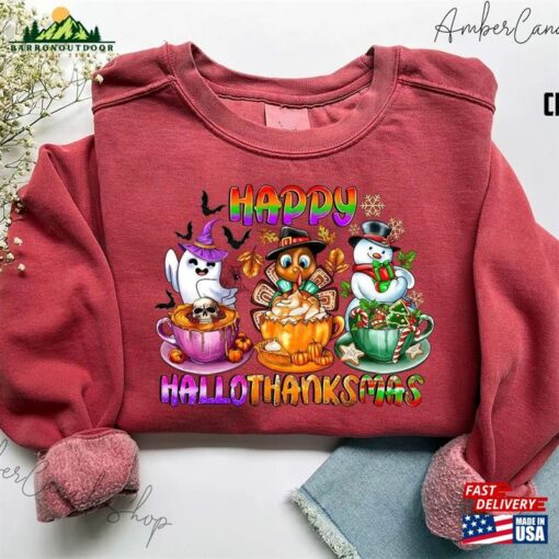 Happy Hallothanksmas Sweatshirt Halloween Thanksgiving Christmas Shirt Hoodie