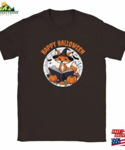 Happy Halloween Funny Fox Reading A Book With His Pumpkins Classic Unisex Crewneck T Shirt Hoodie 3