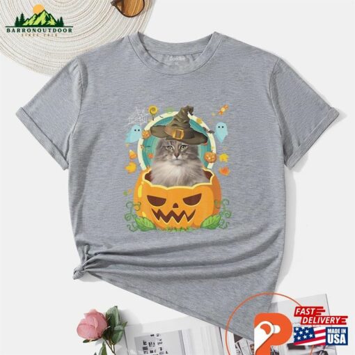 Happy Halloween Pumpkin Norwegian Forest Cat Witch T-Shirt Retro Ghost Hoodie Ghosts Sweatshirt Classic