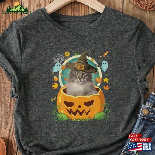 Happy Halloween Pumpkin Norwegian Forest Cat Witch T-Shirt Retro Ghost Hoodie Ghosts Sweatshirt Classic