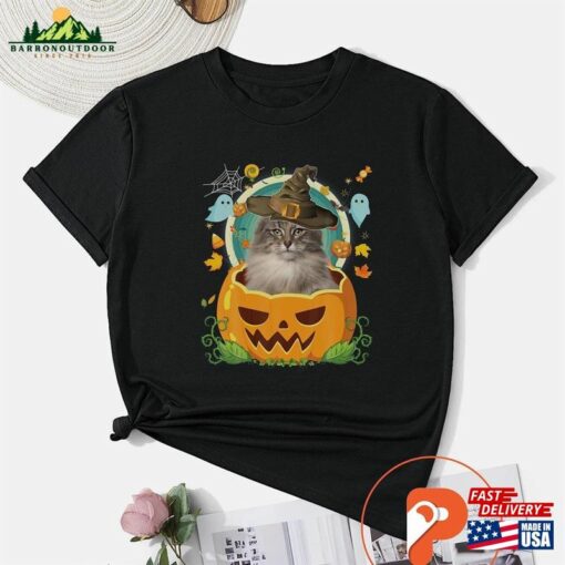 Happy Halloween Pumpkin Norwegian Forest Cat Witch T-Shirt Retro Ghost Hoodie Ghosts Sweatshirt Classic