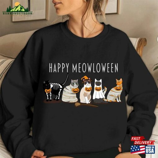 Happy Meowloween Shirt Halloween Cat T-Shirt Cute Unisex Hoodie