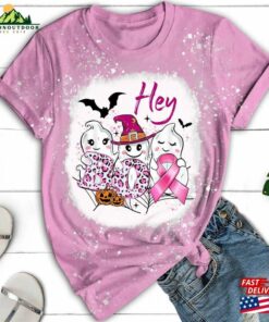 Hey Boo Bleached Shirt Halloween Breast Cancer Awareness Ghost Unisex Sweatshirt