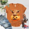 Highland Cow In Pumpkin Shirt Halloween Shirts Cute And Pumpkins Fall T-Shirt Party Classic Sweatshirt