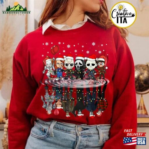 Horror Characters Christmas Lights Shirt Merry Creepmas Scary Movie Family Party 2023 Classic Unisex