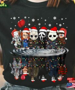 Horror Characters Christmas Lights Shirt Merry Creepmas Scary Movie Family Party 2023 Classic Unisex