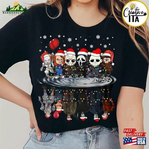 Horror Characters Christmas Lights Shirt Merry Creepmas Scary Movie Family Party 2023 Classic Unisex