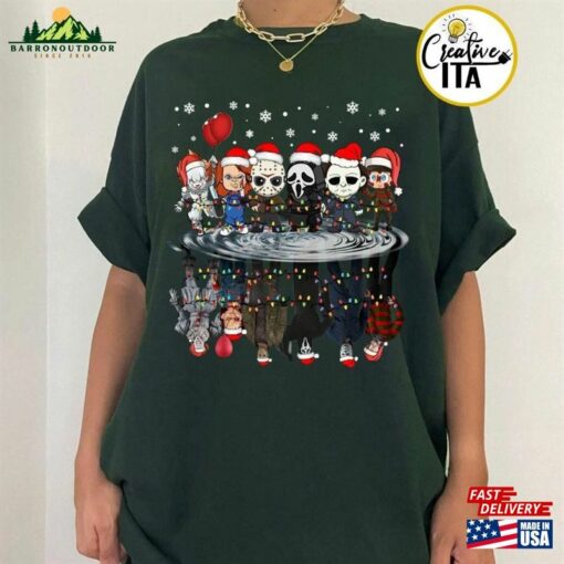 Horror Characters Christmas Lights Shirt Merry Creepmas Scary Movie Family Party 2023 Classic Unisex