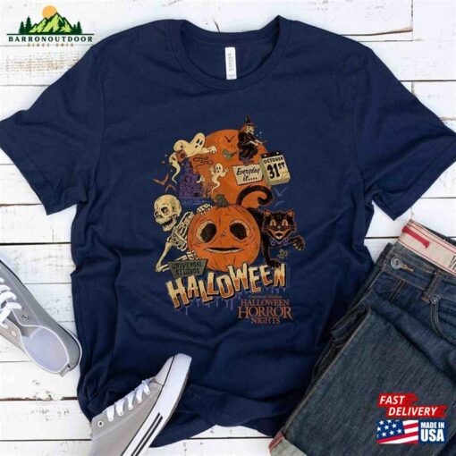 Horror Halloween Universal Studios 2023 Skeleton Pumpkin T-Shirt Hoodie