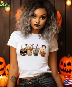 Horror Movie Coffee Latte Sweatshirt Characters Cup Halloween Drink Cozy Shirt Unisex Hoodie