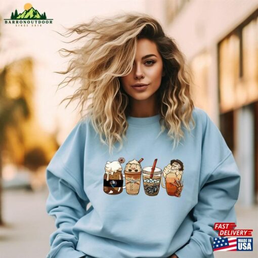 Horror Movie Coffee Latte Sweatshirt Characters Cup Halloween Drink Cozy Shirt Unisex Hoodie