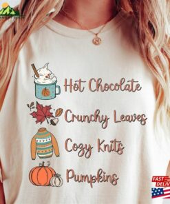 Hot Chocolate Crunchy Leaves Cozy Knits Pumpkins Sweatshirt 2023 Happy Thanksgiving Shirt Retro Hoodie T-Shirt
