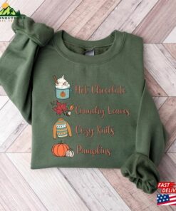 Hot Chocolate Crunchy Leaves Cozy Knits Pumpkins Sweatshirt 2023 Happy Thanksgiving Shirt Retro Hoodie T Shirt 3